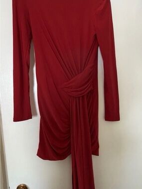 Stylestalker Red Long-Sleeve Draped Knot Dress